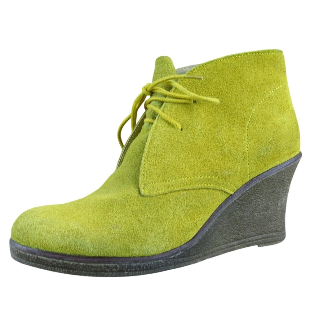 Miss Couture Women's 38 Yellow Suede Wedge Ankle Booties Lace Up Comfort
